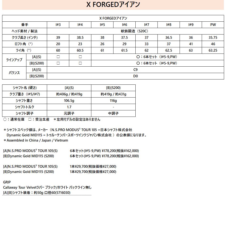 X FORGED アイアン【カスタム#3/#5-Pセットは11月以降納期/#4は2025年1月下旬以降納期予定】