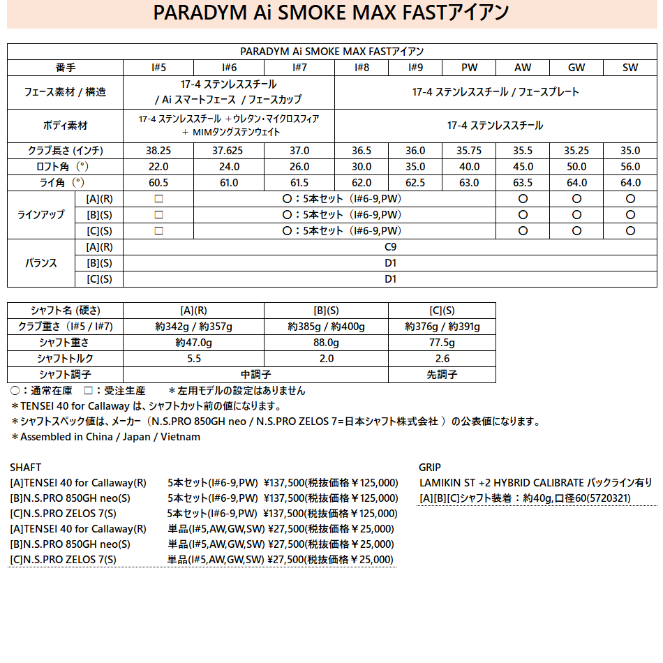 PARADYM Ai SMOKE MAX FASTアイアン【カスタム#5/6-PWセット/SWは納期未定】