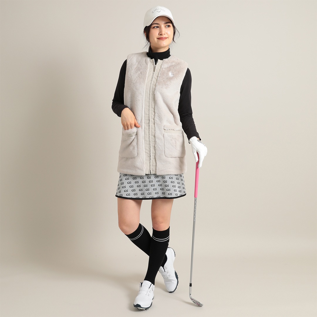 CALLAWAY RED LABEL エコファーフルジップロングベスト (WOMENS