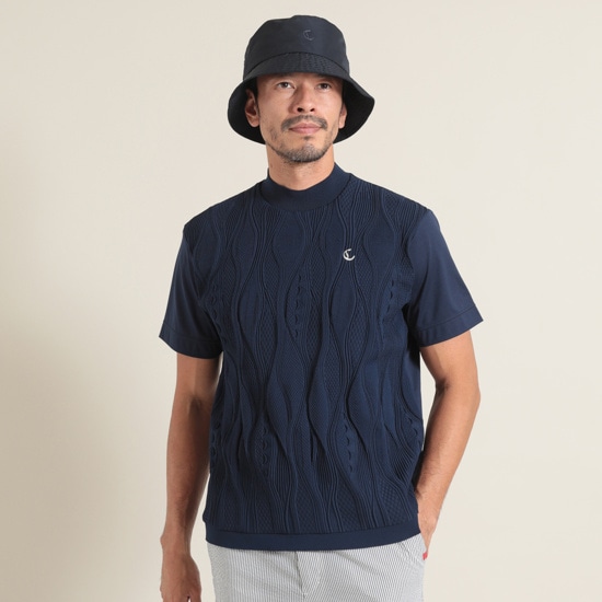 ニットドッキング半袖モックネックシャツ (MENS)