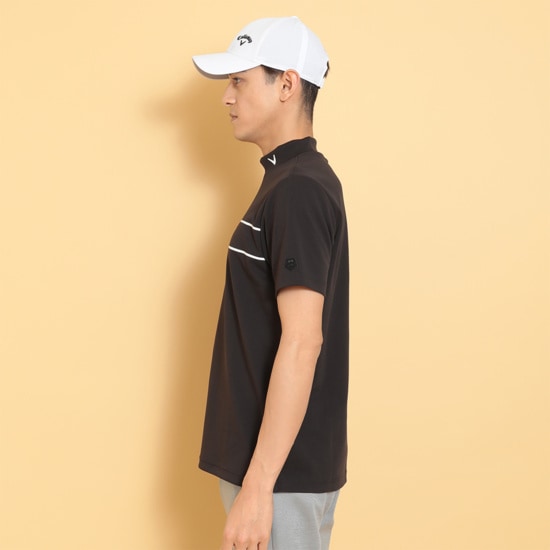 ポリエステルニットピケ半袖モックネックシャツ (MENS)