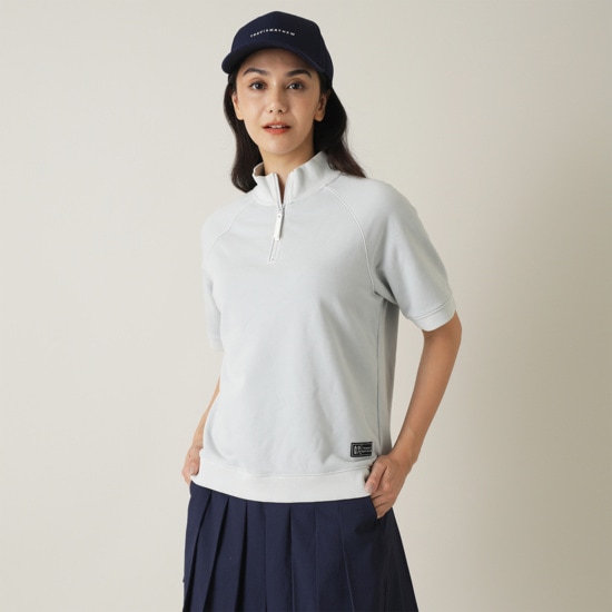 製品染め クオータージップ 半袖スウェット(WOMENS)