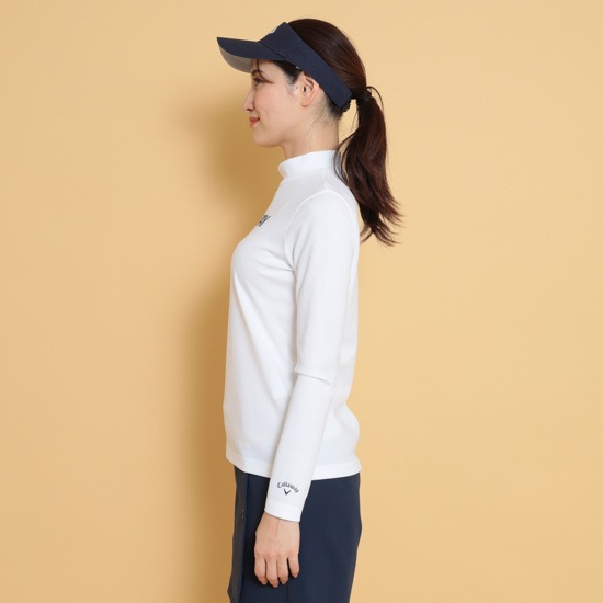 ポリエステルニットピケ長袖モックネックシャツ (WOMENS)