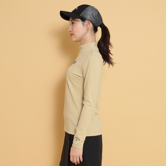 ポリエステルニットピケ長袖モックネックシャツ (WOMENS)