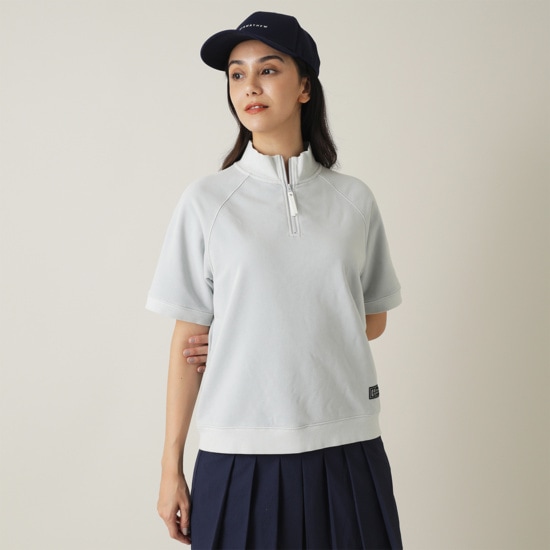 製品染め クオータージップ 半袖スウェット(WOMENS)