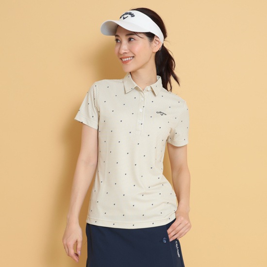 ポリエステルカノコ千鳥柄半袖シャツ (WOMENS)